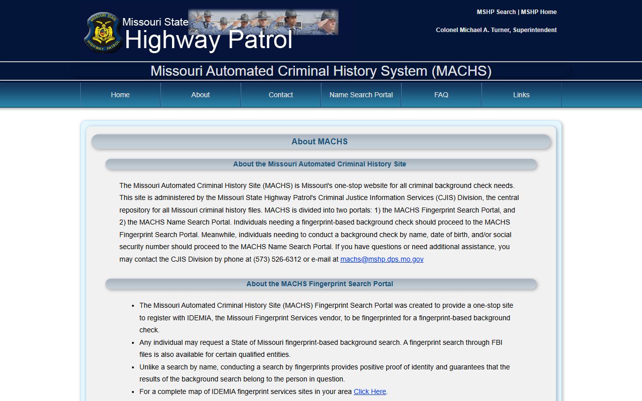 MACHS fingerprint and name search information