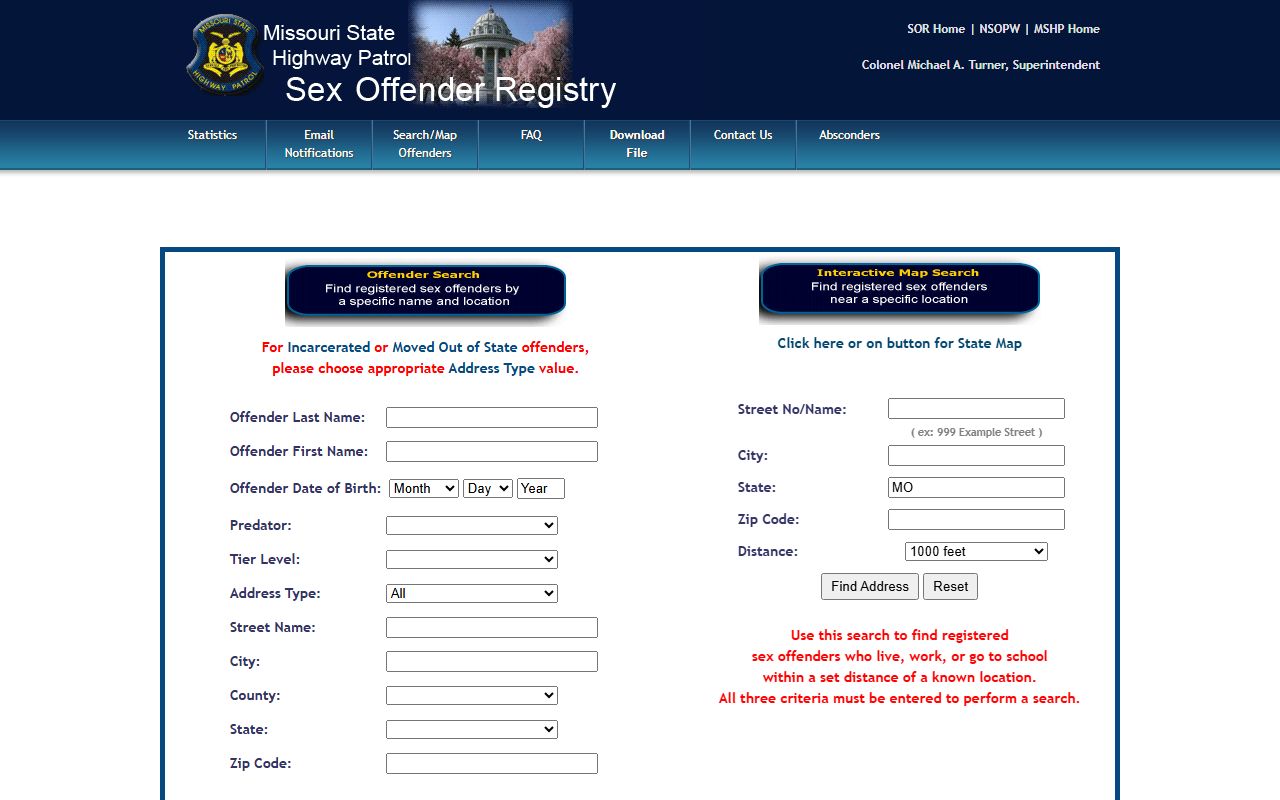 Missouri State Highway Patrol sex offender registry search