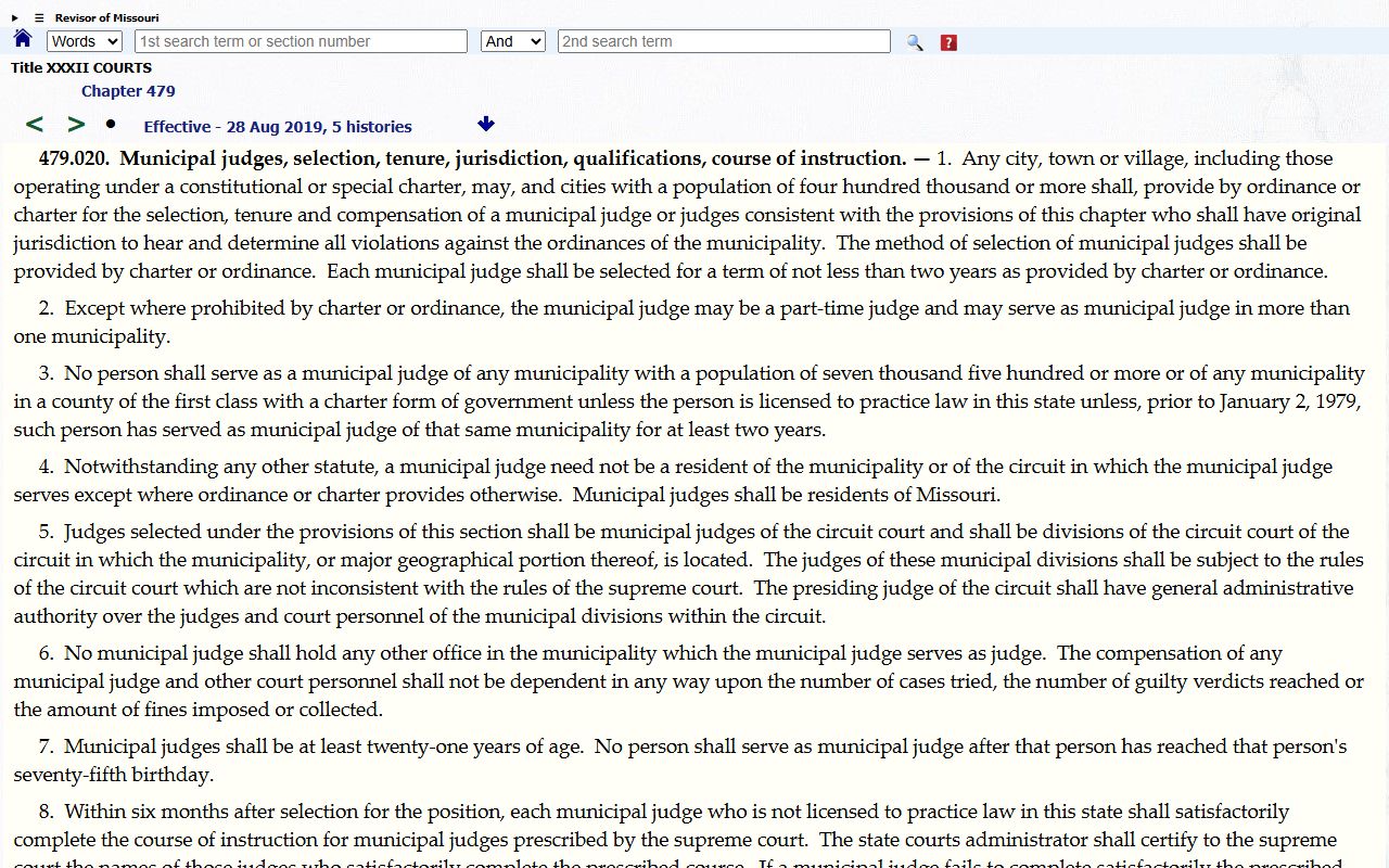 Missouri municipal divisions as divisions of the circuit court statute