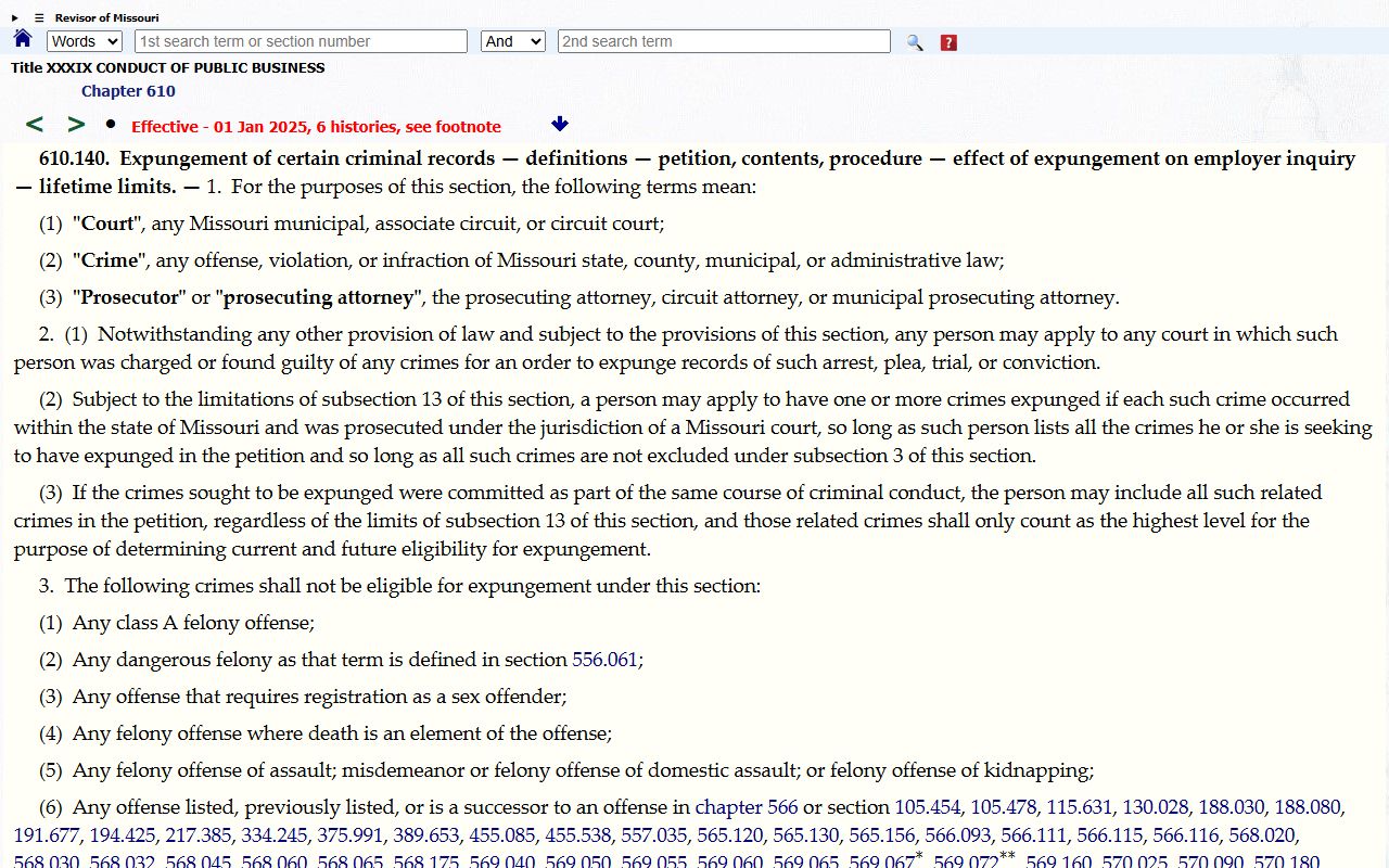 Missouri criminal record expungement statute