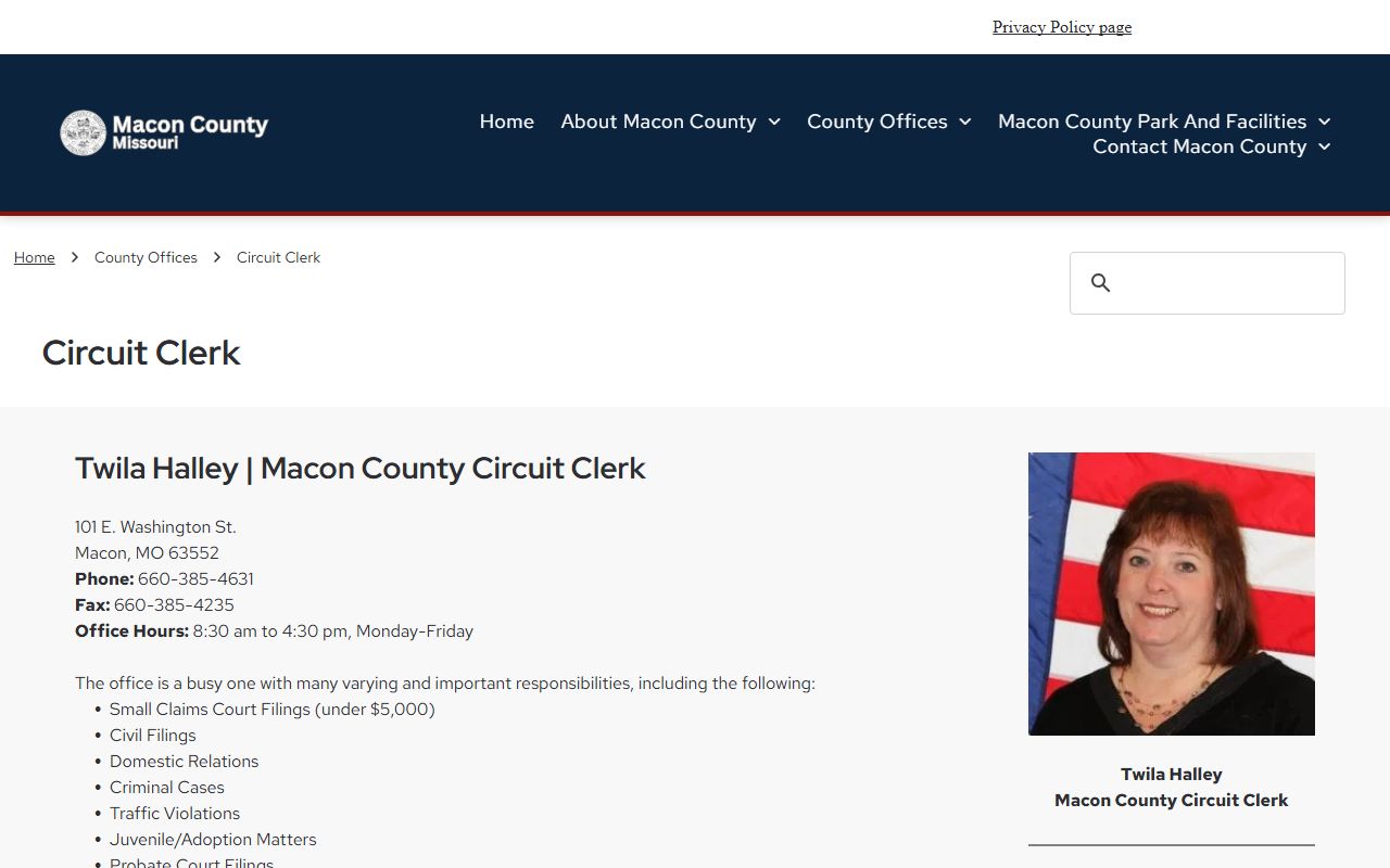 Macon County Court records Circuit Clerk page